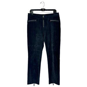 Siena Studio Pants Women 10 Black Suede Leather‎ Zipper Accents Straight Leg